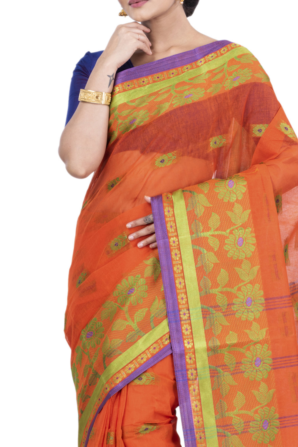 Orange Pure Cotton Fultop_Tant Tant Saree (853)